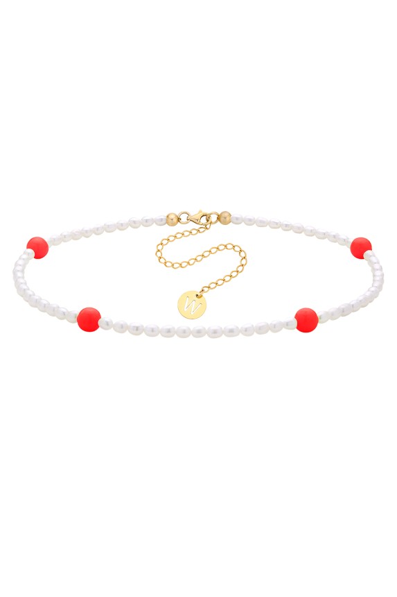 CHOKER "RED DOTS" - 42 cm - perły - jadeit - srebro pr. 925 - pozłacany