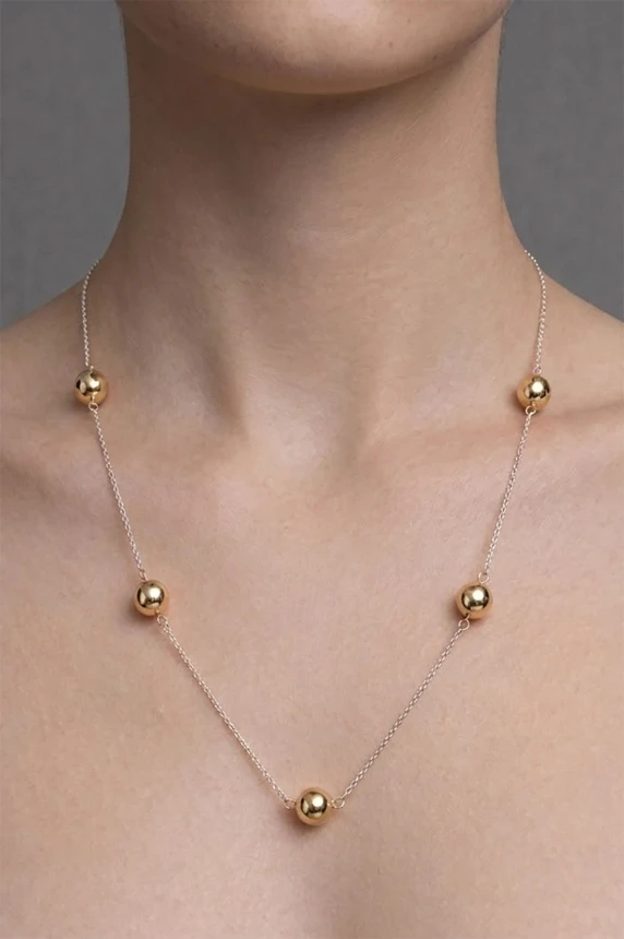 Naszyjnik 60 cm - MULTI DOT - srebro pr. 925  - pozłacane kulki 