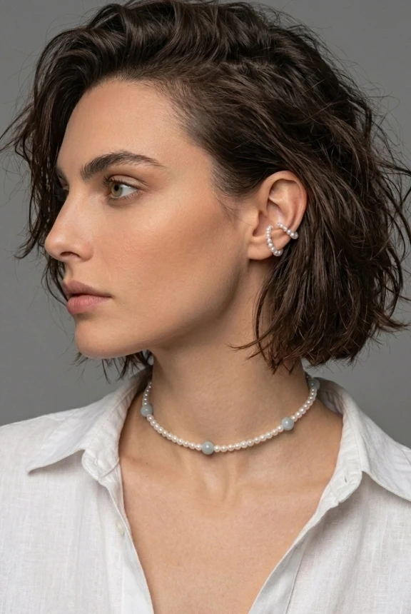  CHOKER "GREY DOTS" - 42 cm - perły - srebro pr. 925 - pozłacany