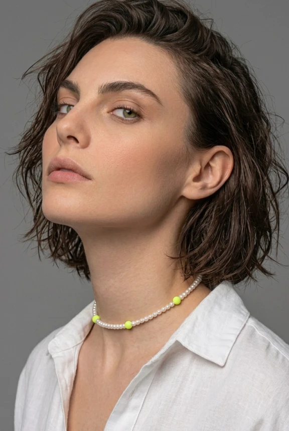  CHOKER "NEON DOTS" - 42 cm - perły - srebro pr. 925 - pozłacany